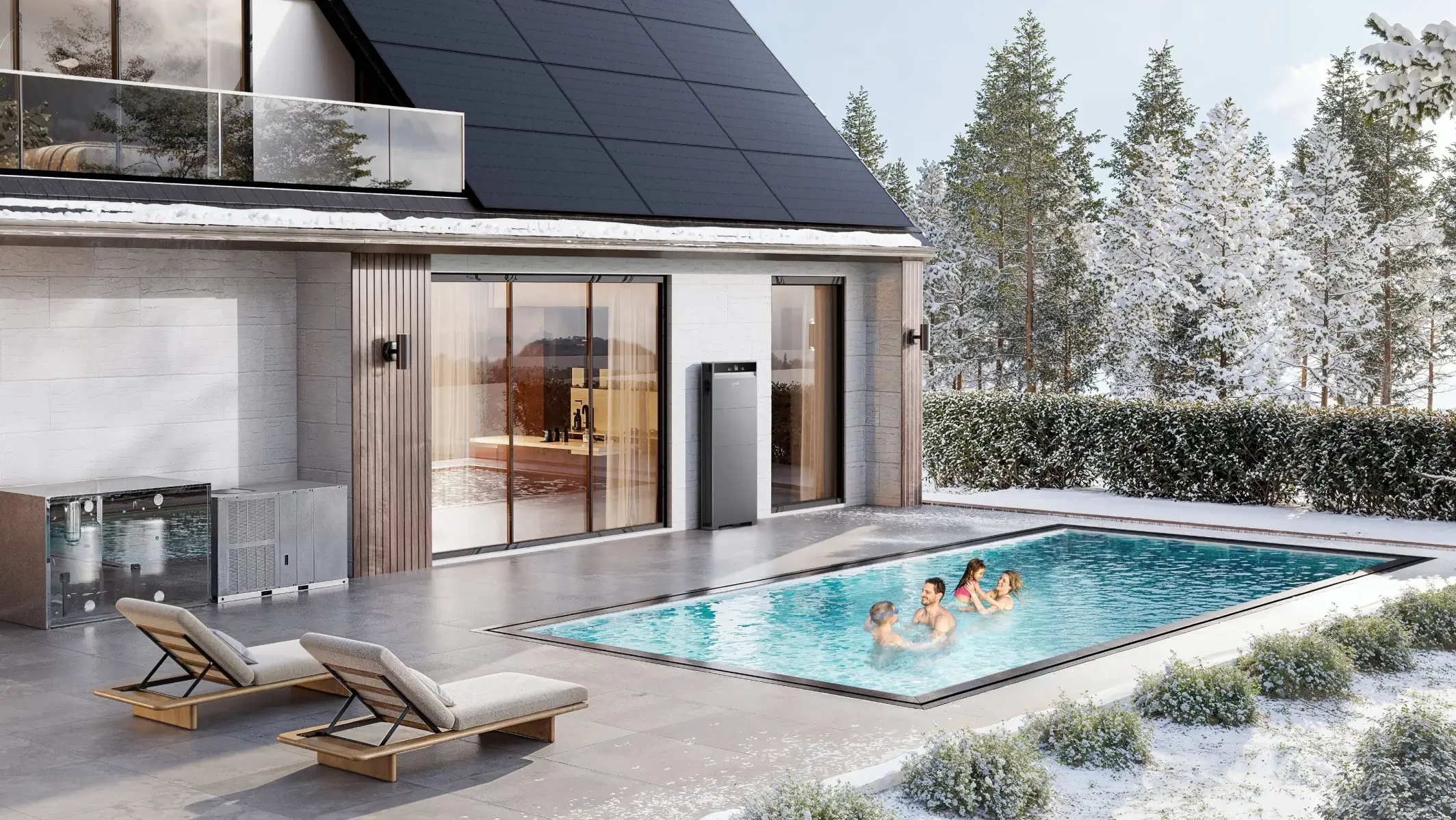 Solceller och batterilagring. solpaneler på villa. Anker X1 batteri på vintern