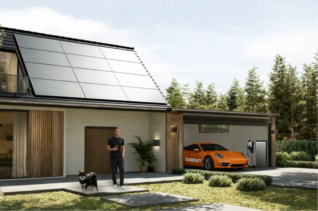 solceller och batterilagring. solpaneler på villa. Anker X1 batteri
