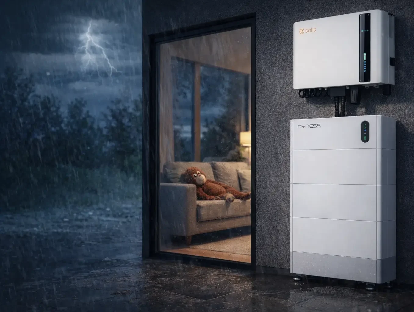 Batteri och växelriktare till solceller. Dyness Tower batterilagring. Solis s6 hybridväxelriktare.