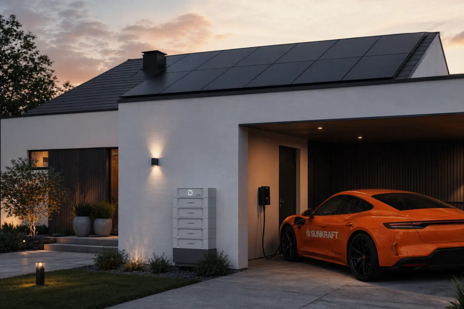 solceller och batterilagring. solpaneler på villa. Dyness stack100 pro batteri